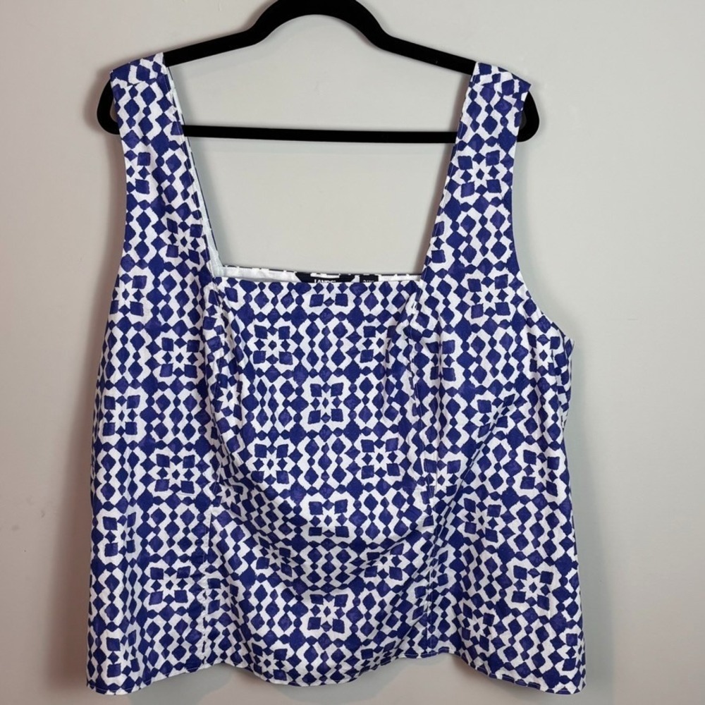 Lands End Womens Blue White Geometric 100% Cotton Structure Sleeveless Top 24W